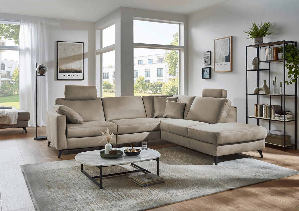 ECKSOFA Dieter Knoll Beigebraun Mikrofaser  - Beigebraun/Schwarz, Design, Textil/Metall (269/238cm) - Dieter Knoll