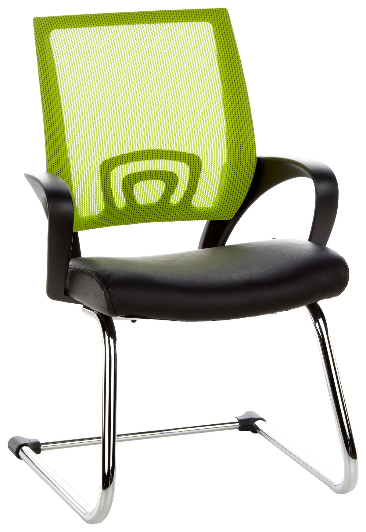 BESUCHERSTUHL  in Lederlook, Netzbespannung Grün, Schwarz  - Silberfarben/Schwarz, Basics, Kunststoff/Textil (57/98/52cm) - MID.YOU