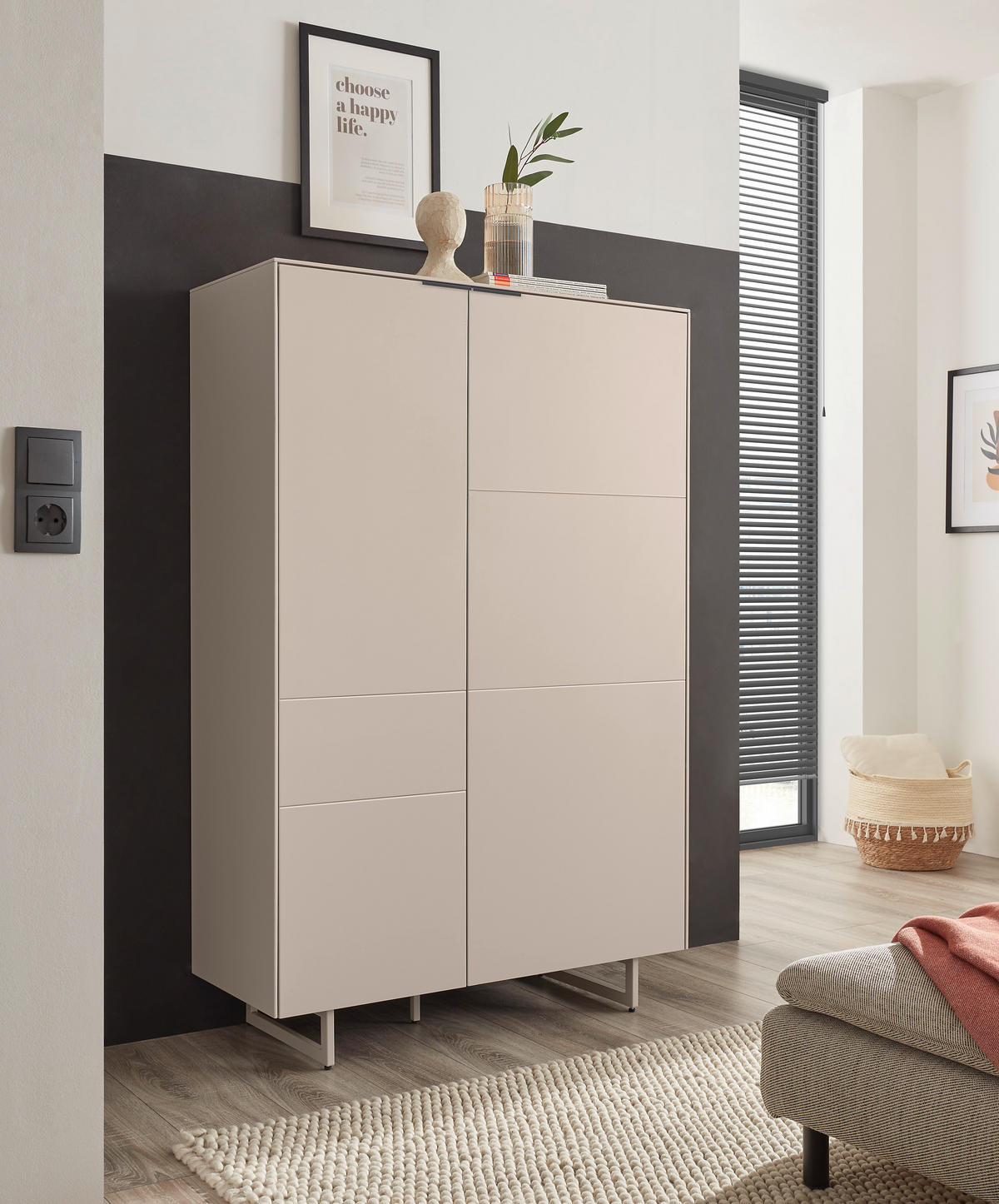 HIGHBOARD Schwarz, Kaschmir  95/134/38 cm  - Kaschmir/Schwarz, MODERN, Holzwerkstoff/Metall (95/134/38cm) - Carryhome