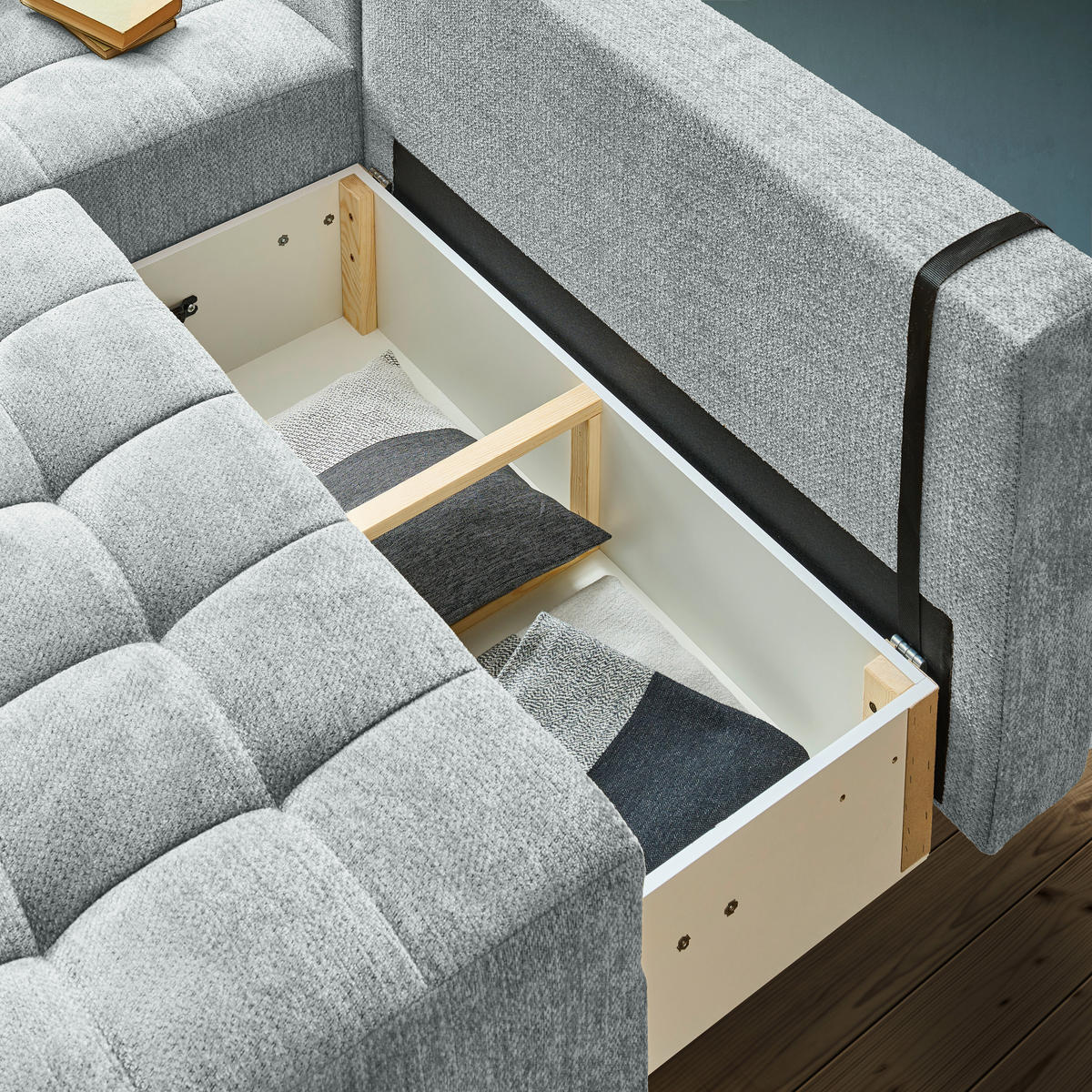 ECKSOFA in Chenille Grau  - Schwarz/Grau, MODERN, Kunststoff/Textil (145/204cm) - home24