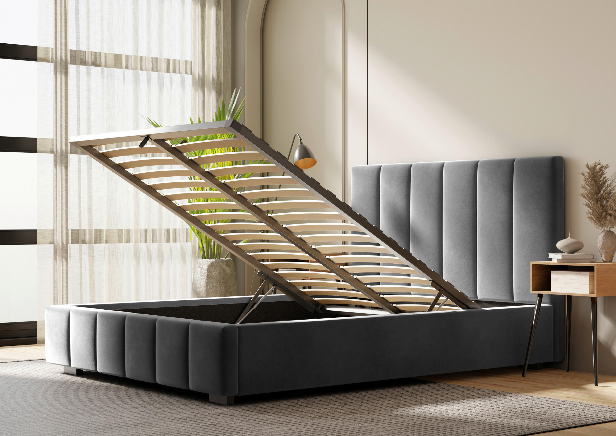 POLSTERBETT Lattenrost, Bettkasten 160/200 cm  in Anthrazit  - Anthrazit/Schwarz, Design, Holz/Kunststoff (160/200cm) - Boxxx