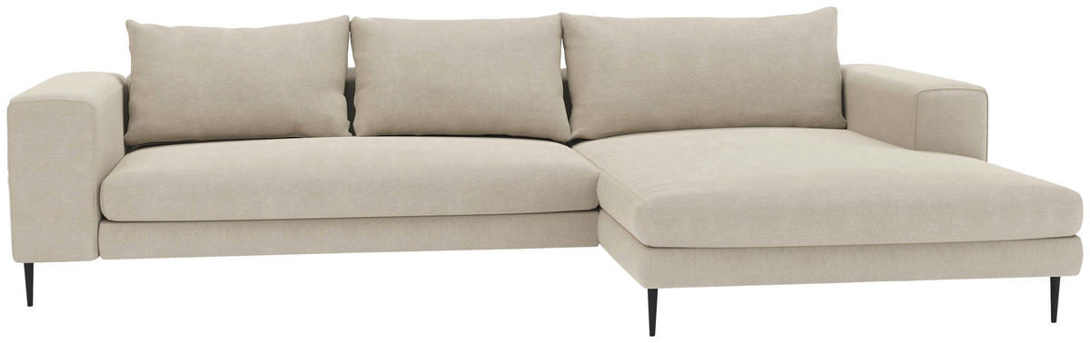 ECKSCHLAFSOFA Struktur Beige  - Beige/Schwarz, MODERN, Textil/Metall (295/170cm) - Trendmanufaktur