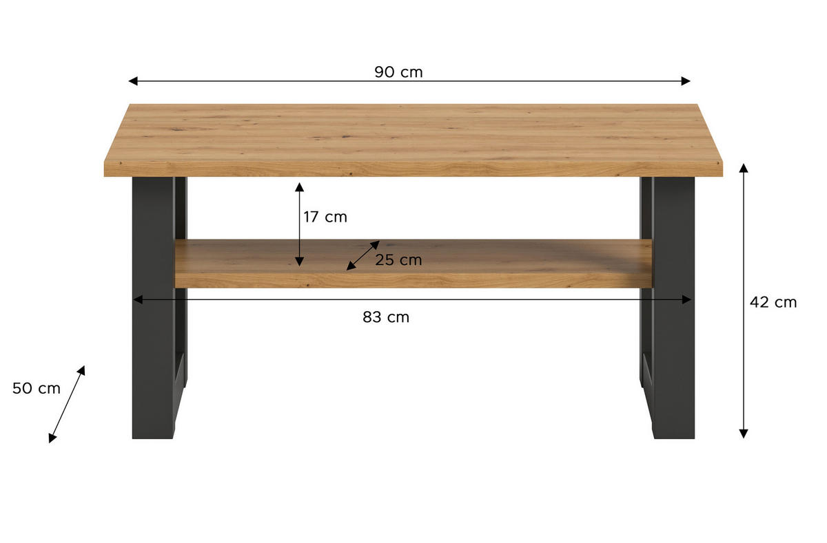 COUCHTISCH in Holzwerkstoff  - Eiche Artisan/Grau, Design, Holzwerkstoff (90/42/50cm) - Livetastic