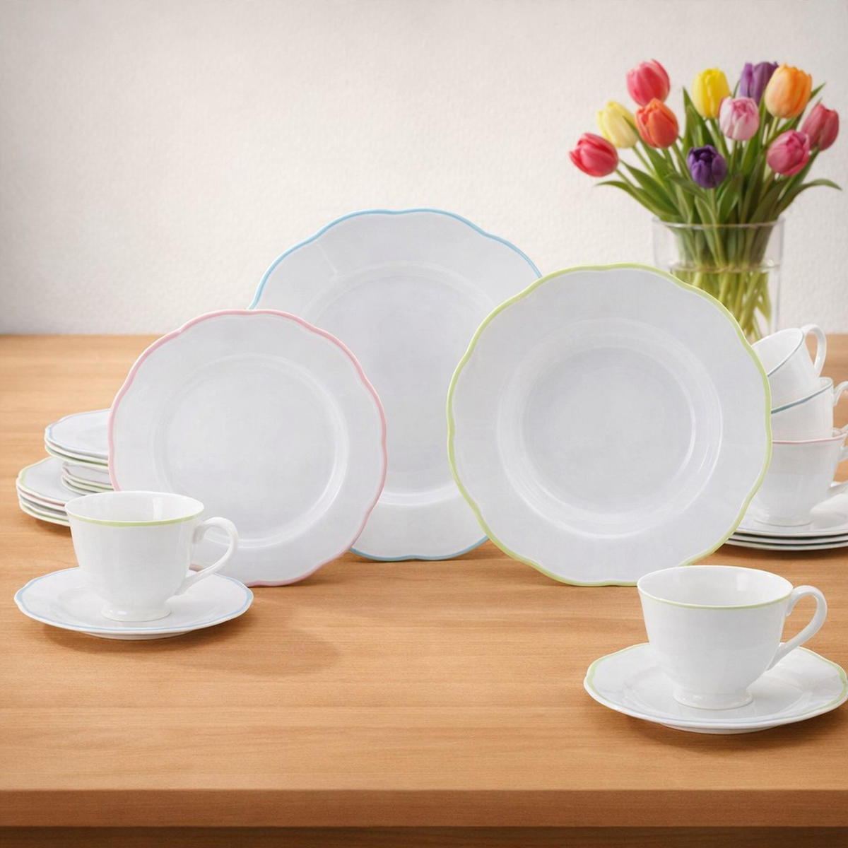 KOMBISERVICE Lila, Weiß, Hellblau, Hellrosa, Limette Florine Bunt 20-teilig 4 Personen  - Hellrosa/Lila, Basics, Keramik - Creatable