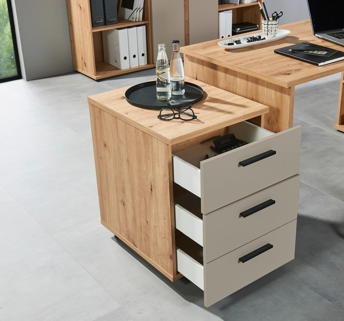 ROLLCONTAINER Kaschmir, Eiche Artisan  - Kaschmir/Schwarz, MODERN, Holzwerkstoff/Kunststoff (46/65/55cm) - MID.YOU