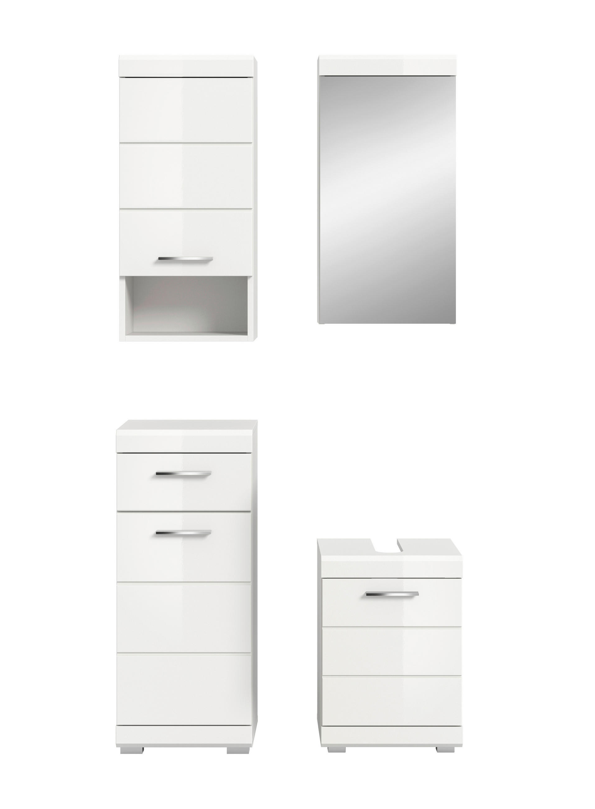 BADEZIMMER 4-teilig  in 92 cm  - Weiß Hochglanz/Silberfarben, Trend, Glas/Holzwerkstoff (92cm) - MID.YOU