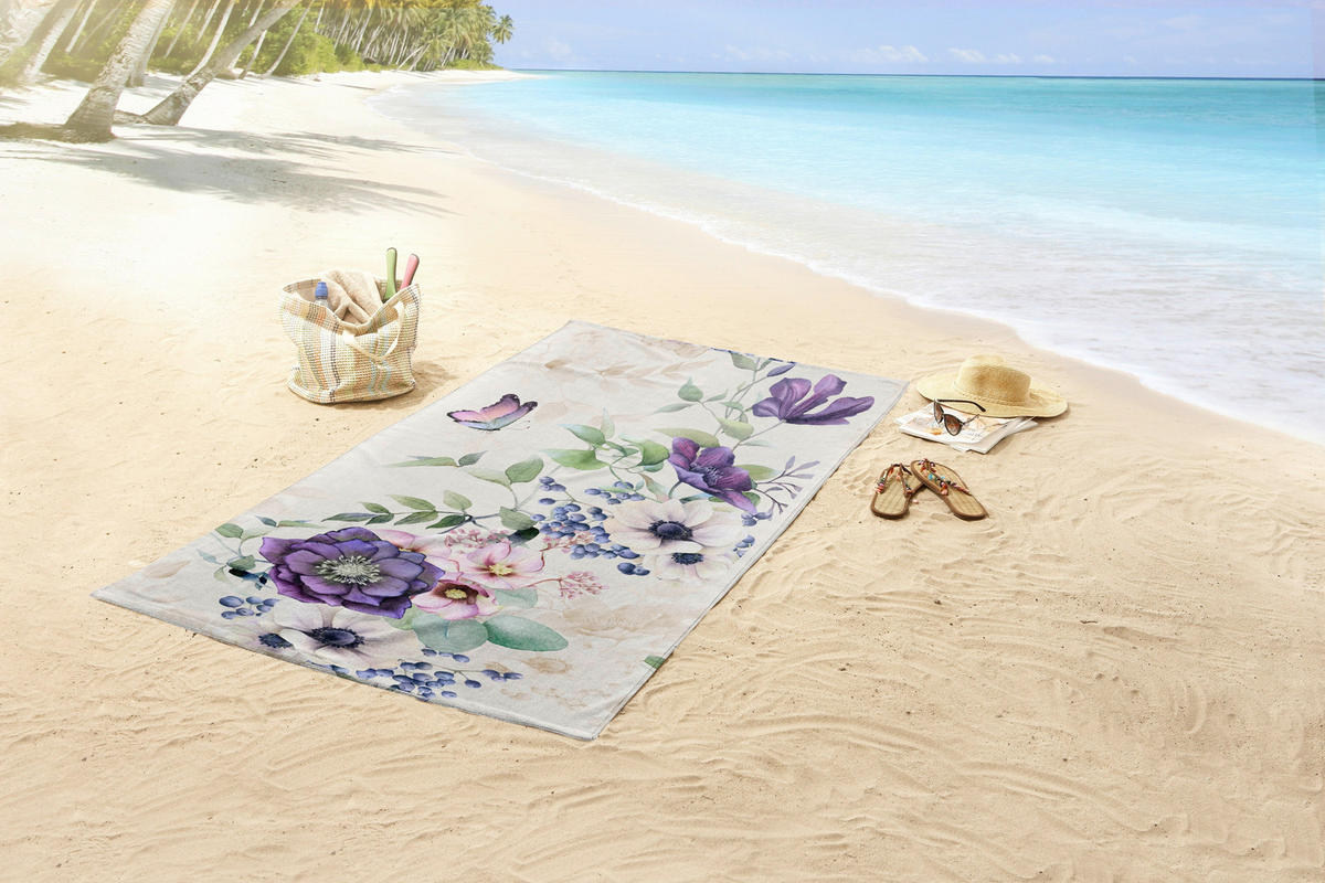 STRANDTUCH Good Morning Creme, Multicolor, Violett 100/180 cm  - Violett/Multicolor, Basics, Textil (100/180cm)
