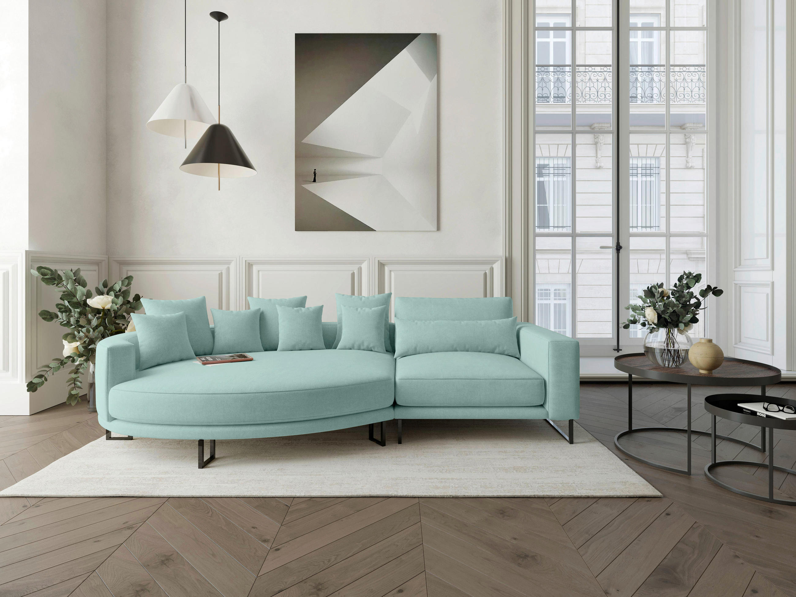 BIGSOFA in Webstoff Türkis  - Türkis/Schwarz, Design, Textil/Metall (150/283cm) - Livetastic
