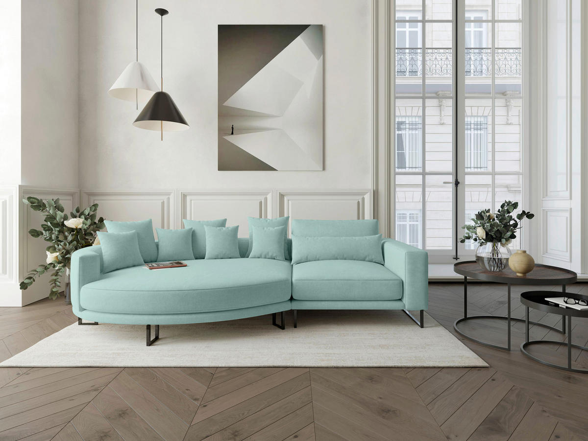 BIGSOFA in Webstoff Türkis  - Türkis/Schwarz, Design, Textil/Metall (150/283cm) - Livetastic