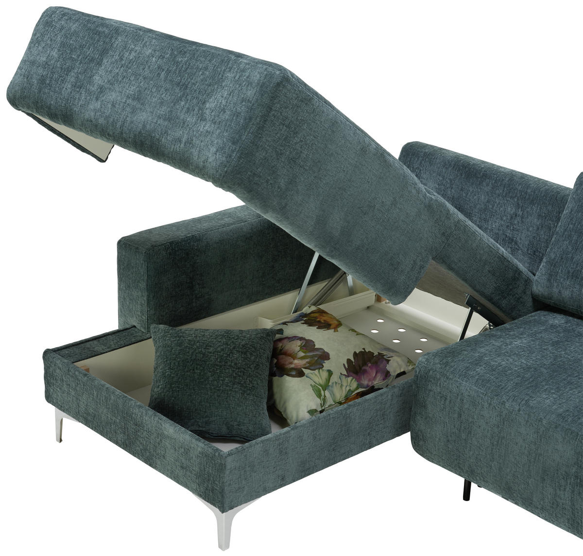 ECKSOFA Dunkelblau Flachgewebe  - Alufarben/Dunkelblau, Design, Textil/Metall (160/248cm) - Sedda