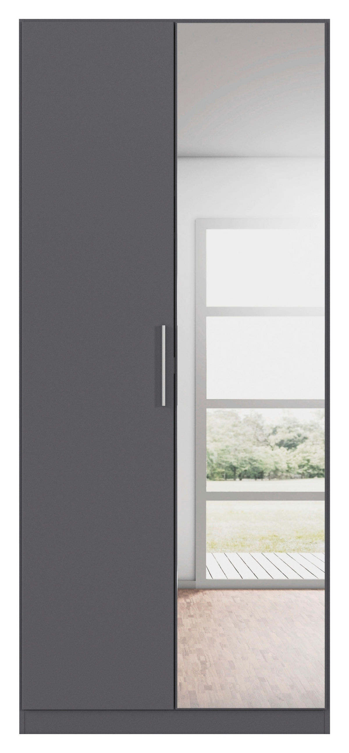 DREHTÜRENSCHRANK 91/210/54 cm,  in Grau, 2-türig  - Alufarben/Grau, KONVENTIONELL, Glas/Holzwerkstoff (91/210/54cm) - home24