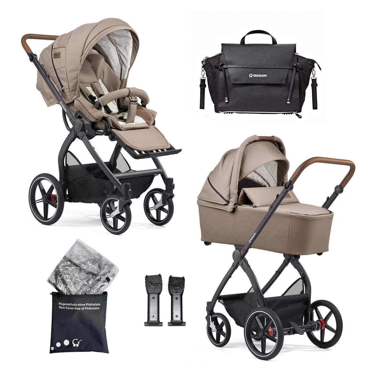 KINDERWAGENSET  FX4 Classic   - Dunkelbraun/Beige, Basics, Textil/Metall - Gesslein