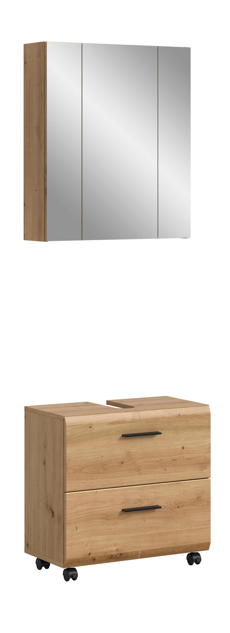 BADEZIMMER 2-teilig  in 60 cm  - Schwarz/Eiche Artisan, Trend, Glas/Holzwerkstoff (60cm) - MID.YOU