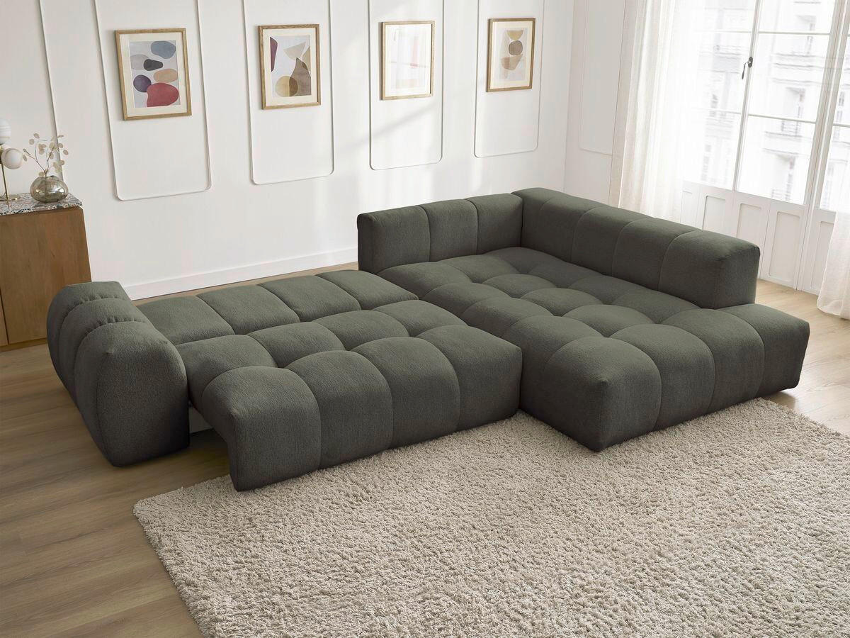 ECKSCHLAFSOFA EVEREST  mit Rücken echt, Armteil links, Armteil rechts Flachgewebe Grün  - Schwarz/Grün, MODERN, Kunststoff/Textil (320/212cm)
