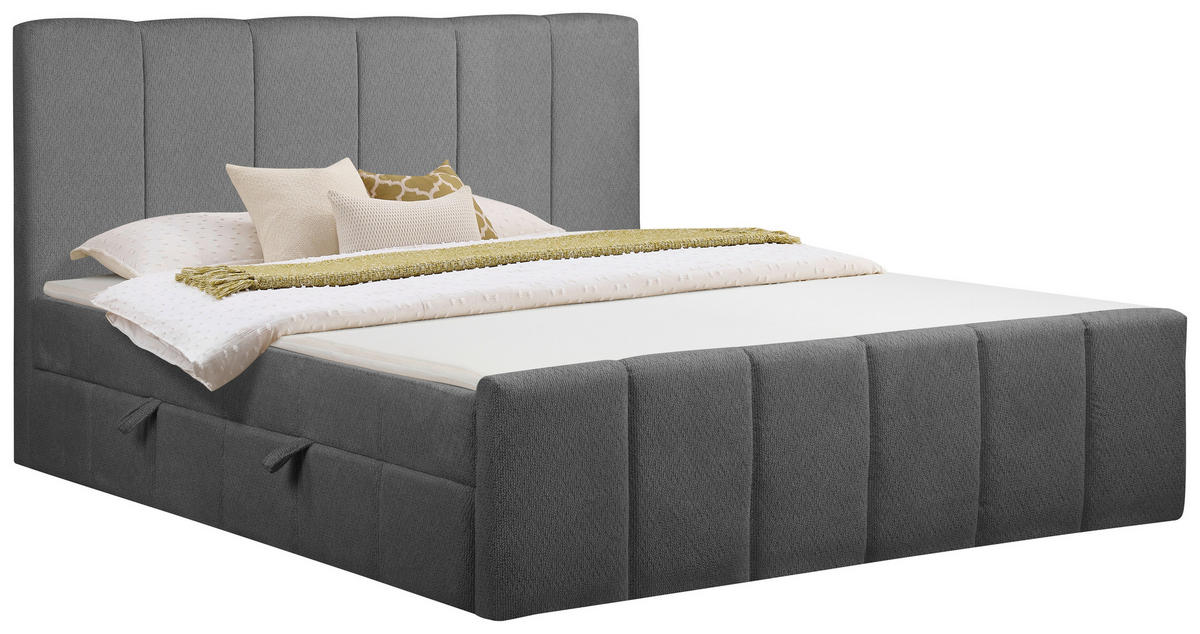 BOXBETT 180/200 cm,  in Anthrazit, gepolstertes Kopfteil, Bettkasten, Topper, Matratzen, H3 + H3 = fest  - Anthrazit/Schwarz, Basics, Kunststoff/Textil (180/200cm) - Chameo