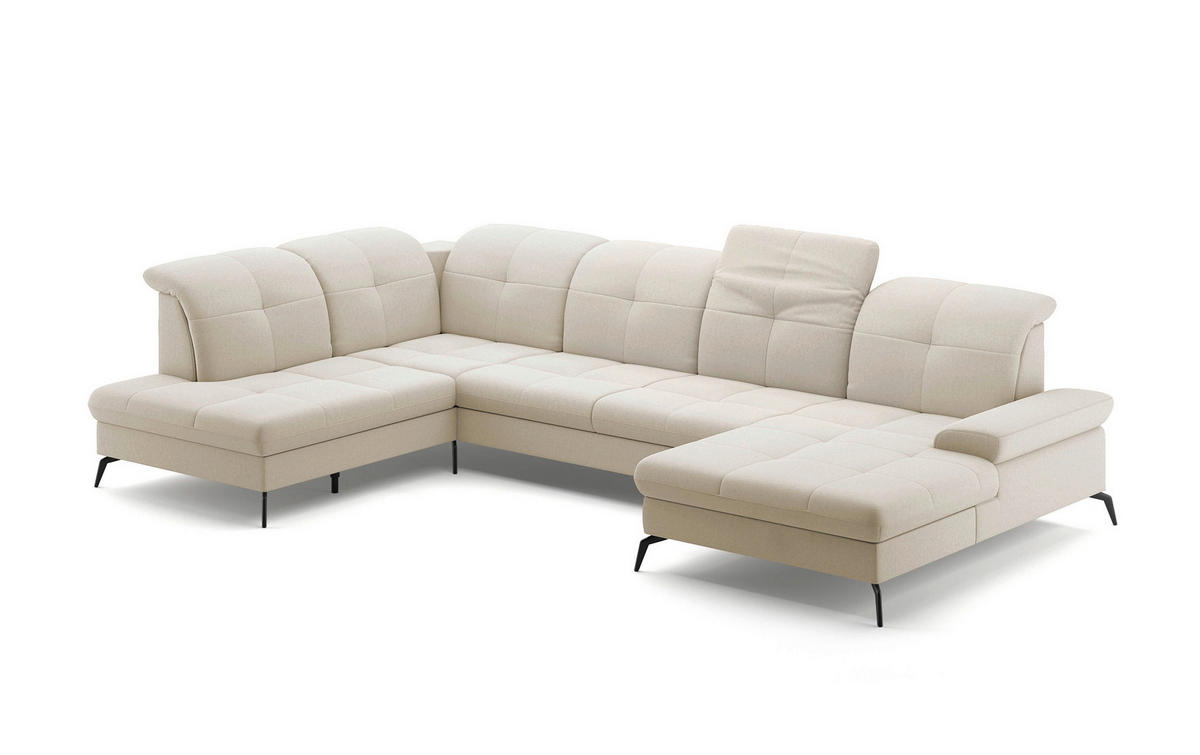 WOHNLANDSCHAFT in Flachgewebe Creme  - Creme/Schwarz, Konventionell, Textil/Metall (231/357/185cm) - Sit & More