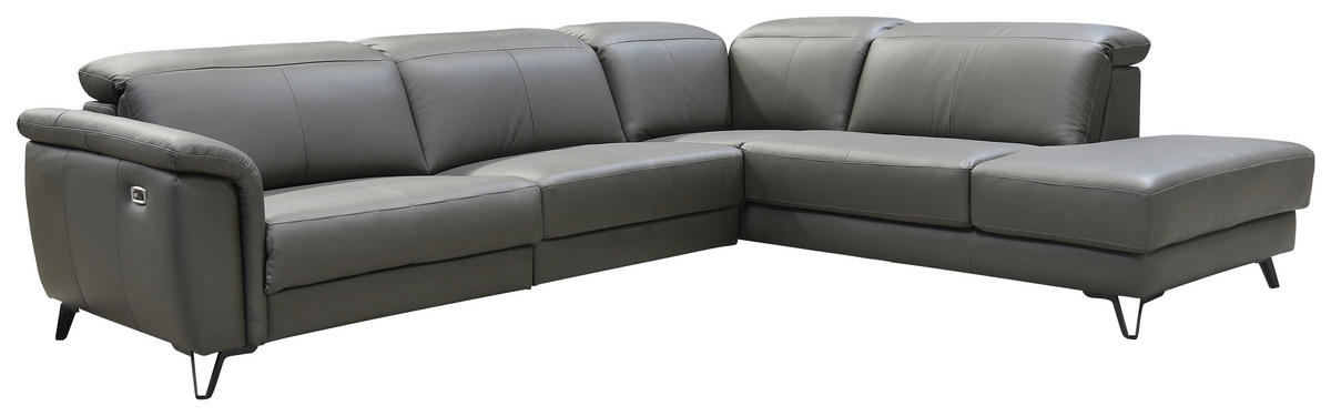 ECKSOFA Dunkelgrau Echtleder  - Dunkelgrau/Schwarz, MODERN, Leder/Holz (303/240cm) - Livetastic