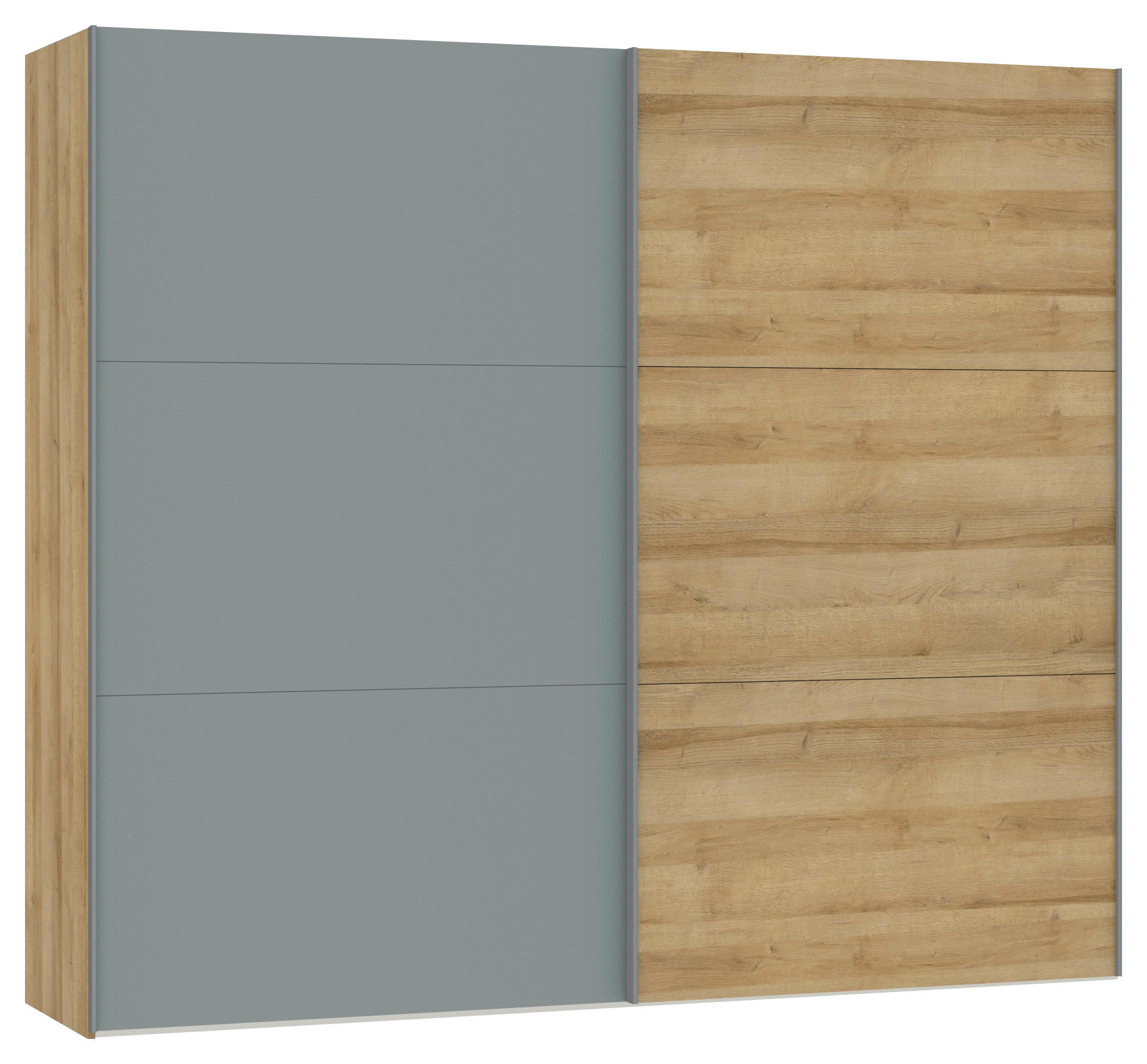 SCHWEBETÜRENSCHRANK 253/220/65 cm 2-türig Eichefarben, Salbeigrün  - Eichefarben/Salbeigrün, Design, Holzwerkstoff/Metall (253/220/65cm) - Jutzler
