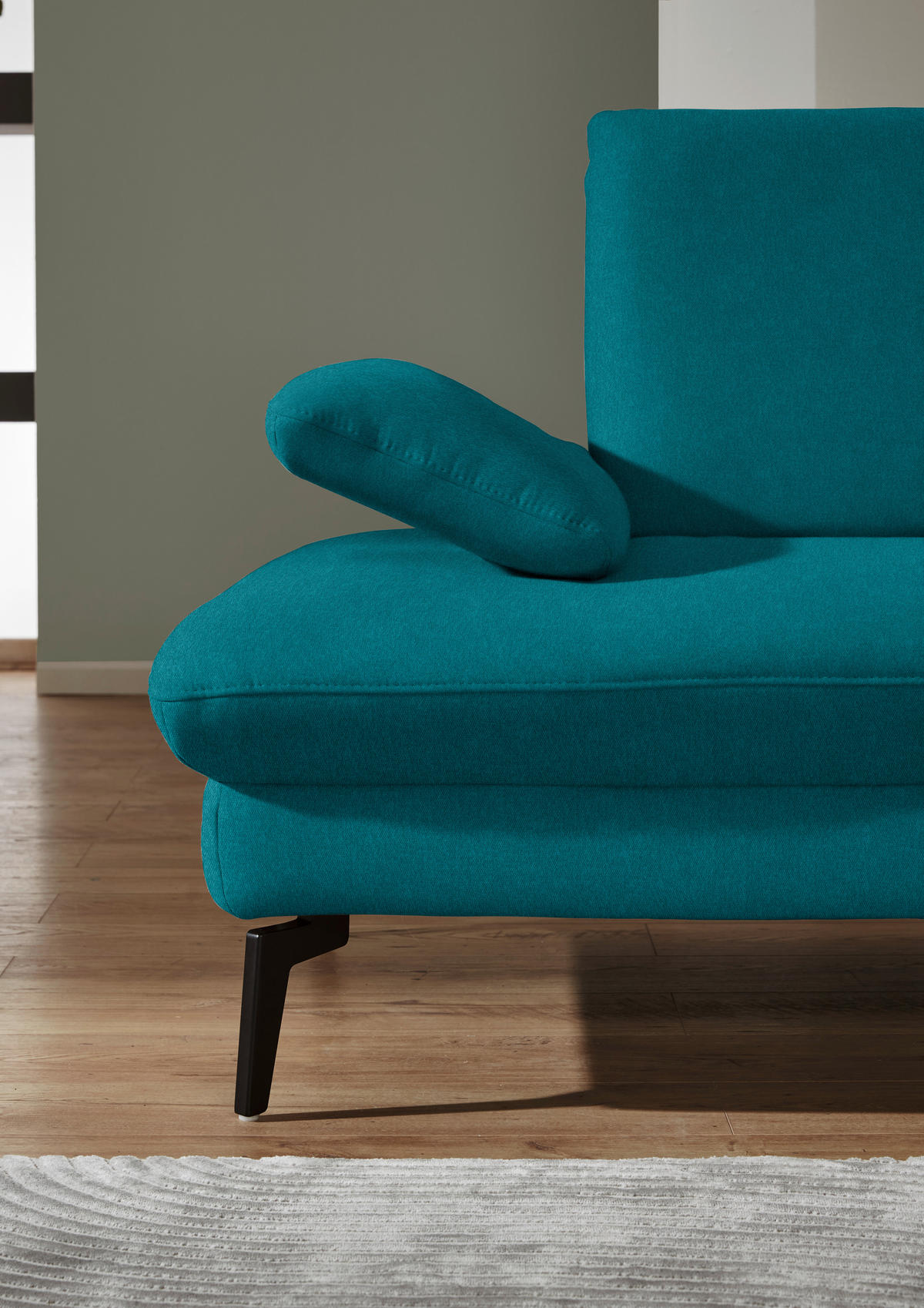 ECKSOFA in Chenille, Mikrofaser Petrol  299/157 cm  - Petrol/Schwarz, Design, Textil/Metall (299/157cm) - Dieter Knoll