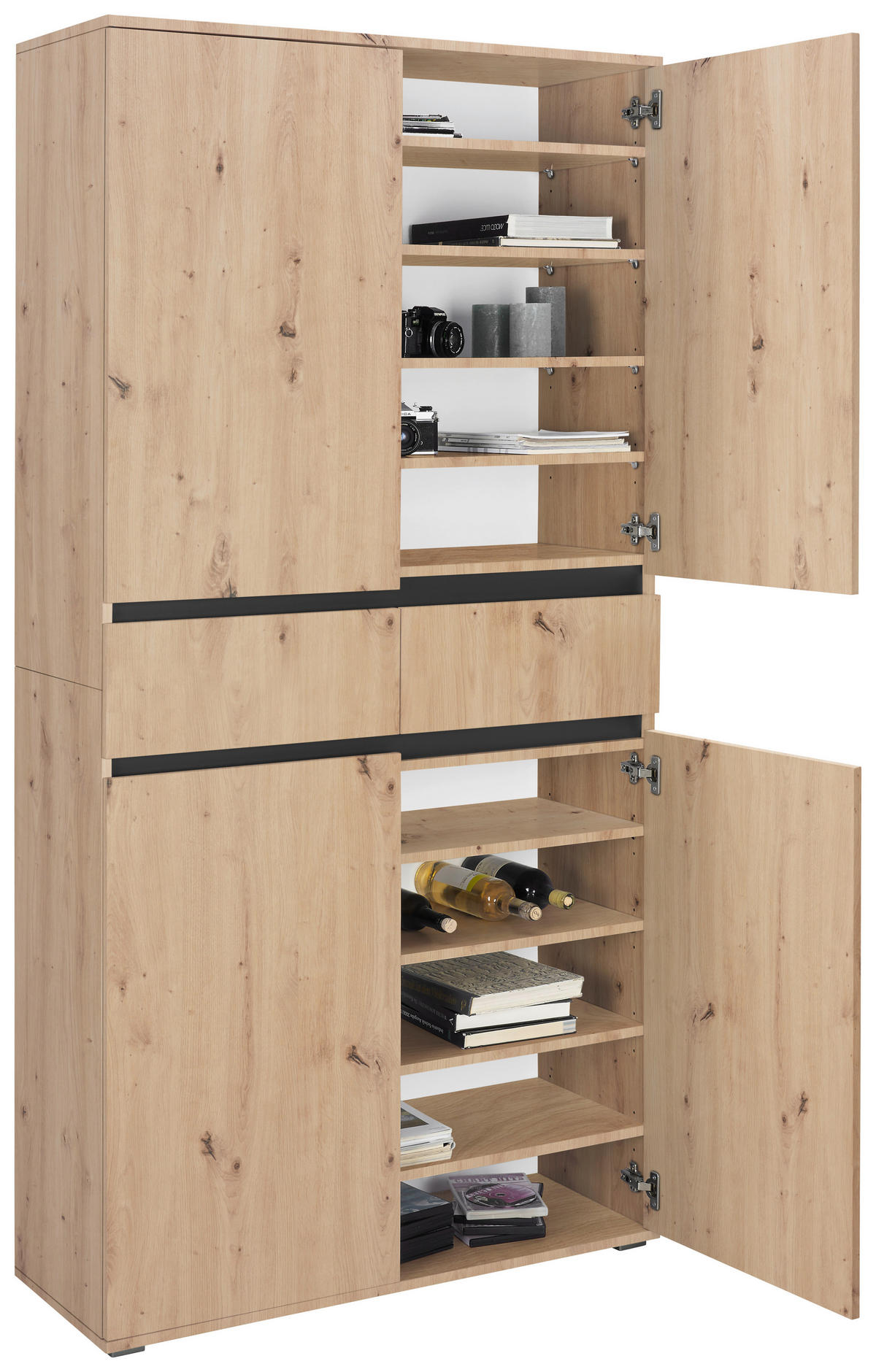 MEHRZWECKSCHRANK - Anthrazit/Eiche Artisan, KONVENTIONELL, Holzwerkstoff/Kunststoff (100/200/37cm) - Xora