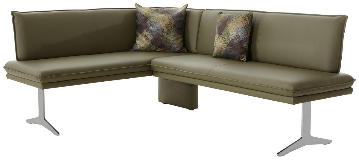 ECKBANK 158/205 cm Echtleder Grün, Edelstahlfarben Metall   - Edelstahlfarben/Grün, Design, Leder/Textil (158/205cm) - Moderano