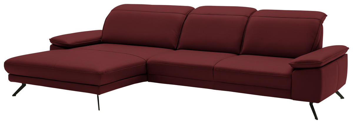 ECKSOFA in Echtleder Rot  - Rot/Schwarz, Design, Leder/Metall (193/332cm) - Dieter Knoll