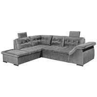 ECKSOFA Grau Mikrovelours Bettkasten, Kopfstütze, Liegefläche im Originalstoff  - Schwarz/Grau, KONVENTIONELL, Kunststoff/Textil (217/283cm) - MID.YOU