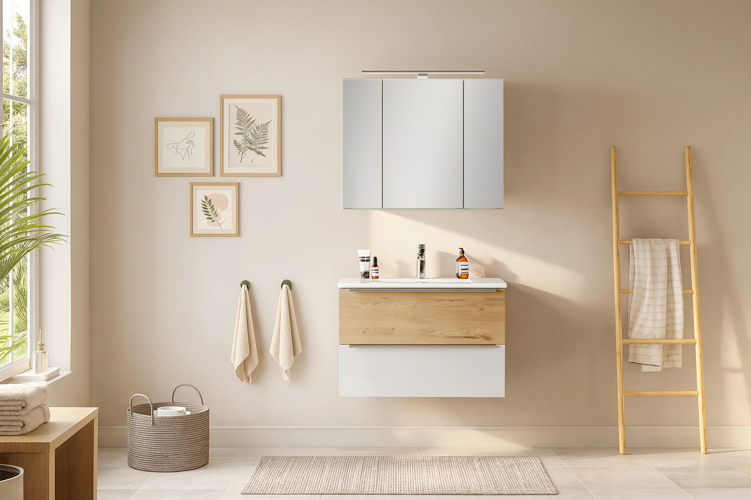 BADEZIMMER 2-teilig  in  - Wildeiche/Edelstahlfarben, Trend, Glas/Holzwerkstoff (80/200/47cm) - Held