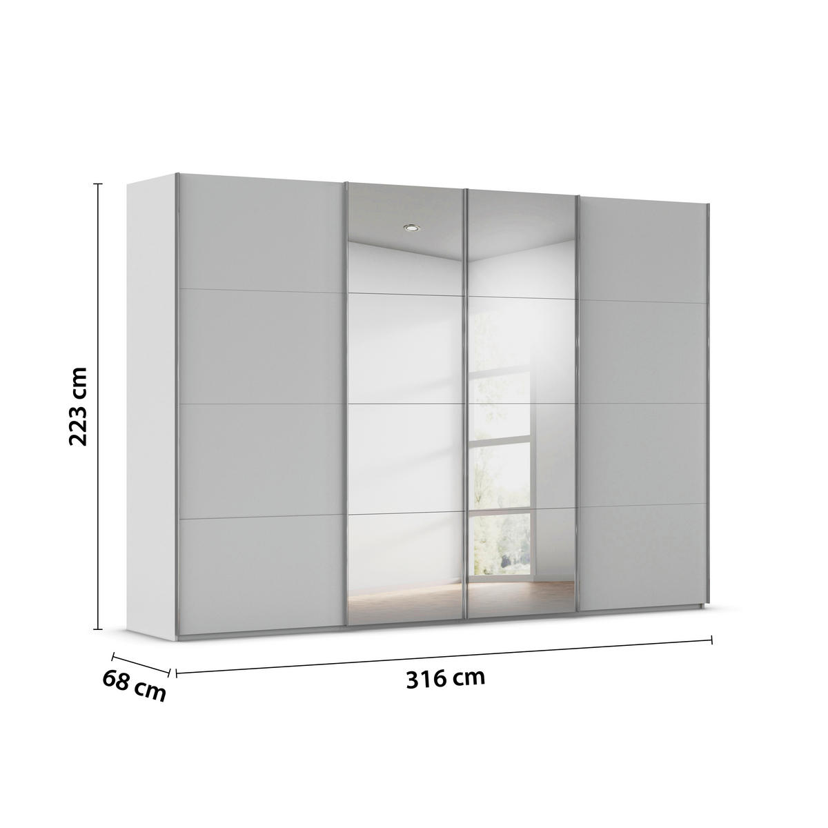 SCHWEBETÜRENSCHRANK 4-türig Grau  - Chromfarben/Grau, Design, Holzwerkstoff/Metall (316/223/68cm) - Novel