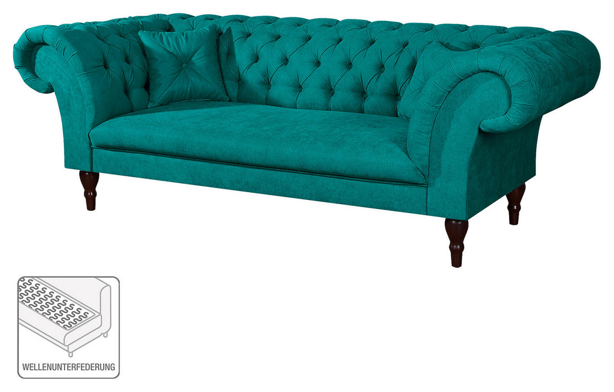 3-SITZER-SOFA Mikrofaser Türkis  - Türkis/Braun, Design, Holz/Textil (232/79/97cm) - Livetastic