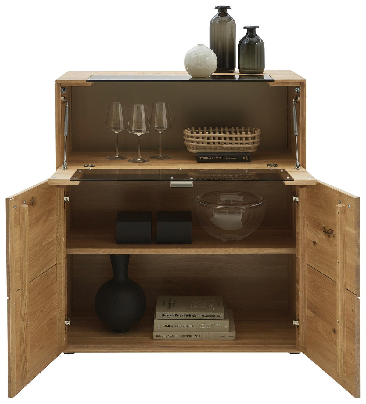 KOMMODE Eichefarben  90/100/41 cm  - Edelstahlfarben/Eichefarben, Natur, Glas/Holz (90/100/41cm) - Valnatura