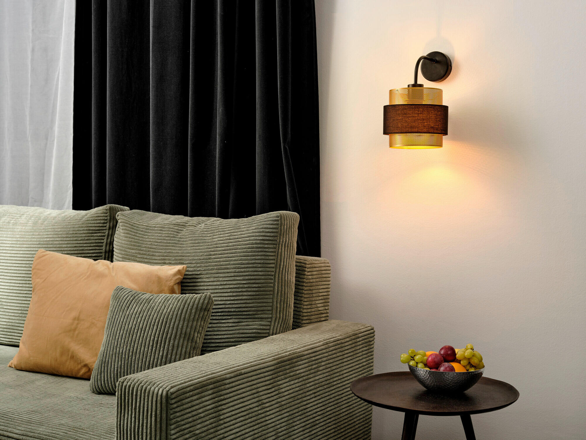 WANDLEUCHTE 18/23,5/30 cm   - Goldfarben/Schwarz, KONVENTIONELL, Textil/Metall (18/23,5/30cm) - Osram