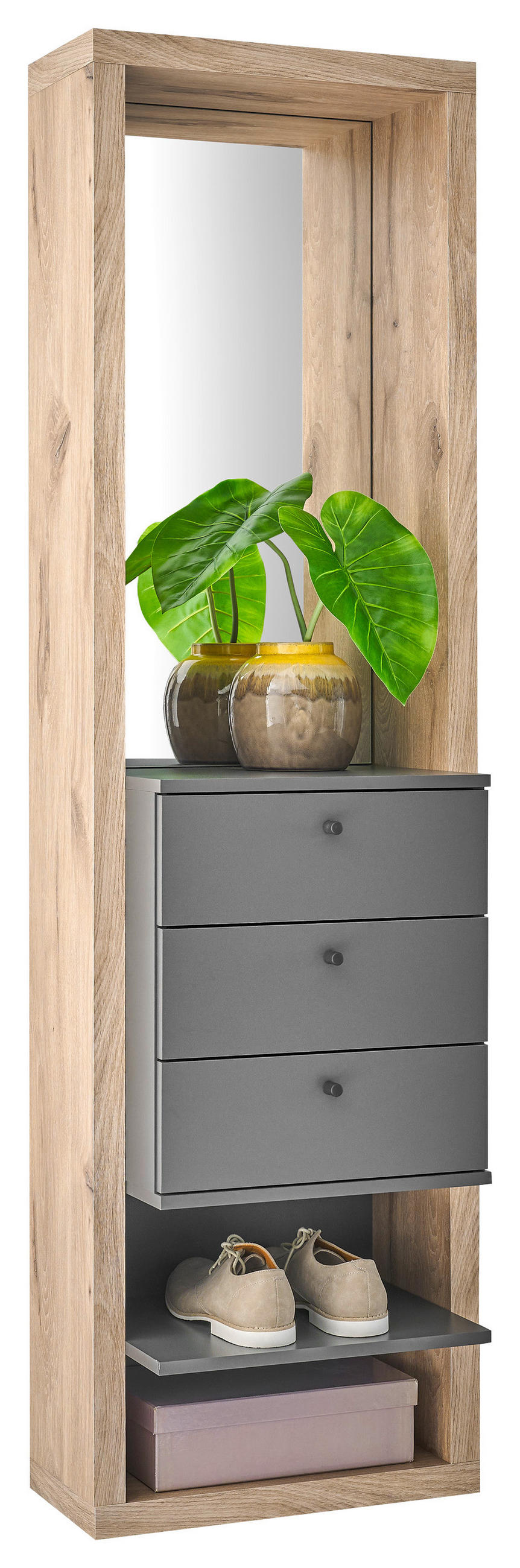 PREDSOBLJE  antracit, boje hrasta  - boje hrasta/antracit, Basics, staklo/drvni materijal (51/178/35cm) - Carryhome