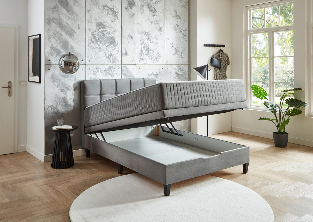 BOXBETT 140/200 cm,  in Anthrazit, Bettkasten, Matratzen, H2 + H3 = mittel + fest  - Anthrazit, KONVENTIONELL, Textil (140/200cm) - Boxxx