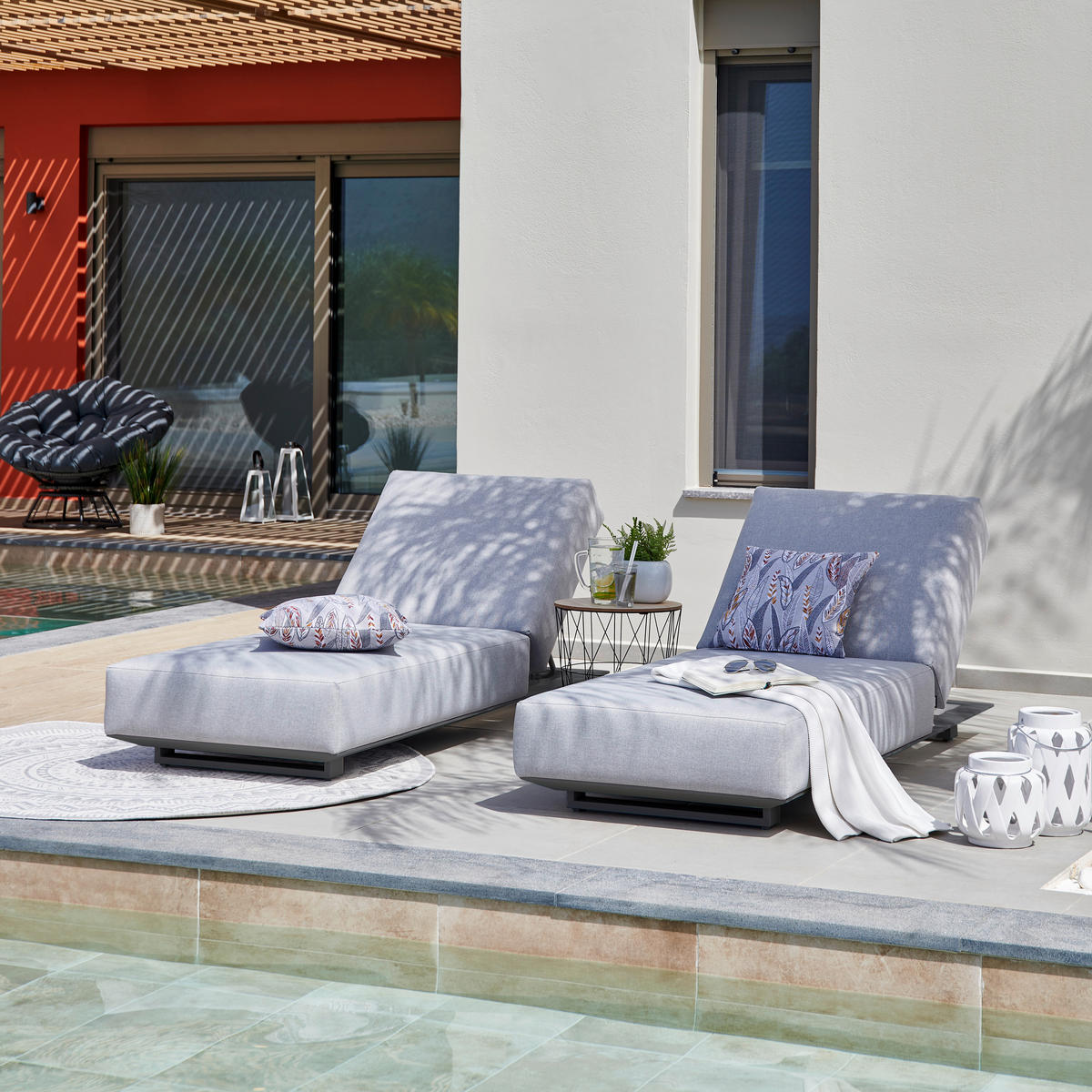GARTENLIEGE  - Anthrazit/Grau, Design, Textil/Metall (200/31/75cm) - Amatio