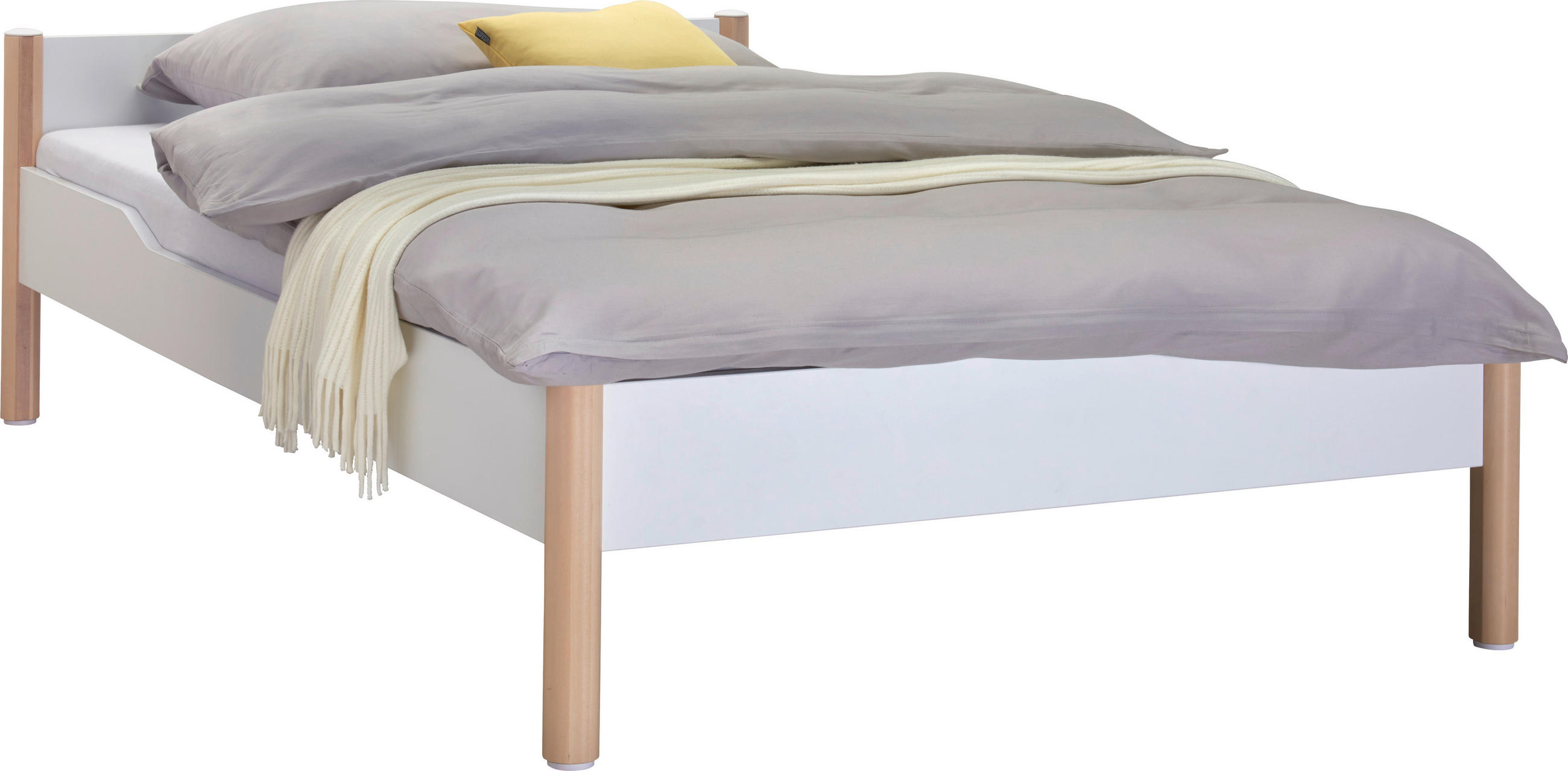 BETT 120/200 cm,  in Weiß, Birkefarben,  - Birkefarben/Weiß, Design, Holz (120/200cm) - Paidi