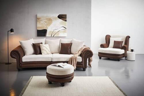 MEGASOFA Mikrofaser Braun, Weiß  - Beige/Braun, LIFESTYLE, Holz/Textil (276/81/140cm) - Landscape