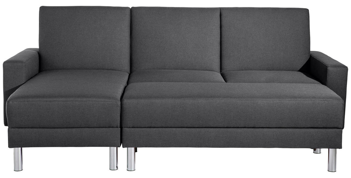 ECKSCHLAFSOFA inkl. Hocker in Graphitfarben Textil   - Chromfarben/Graphitfarben, Konventionell, Textil/Metall (152/230cm) - Max Winzer