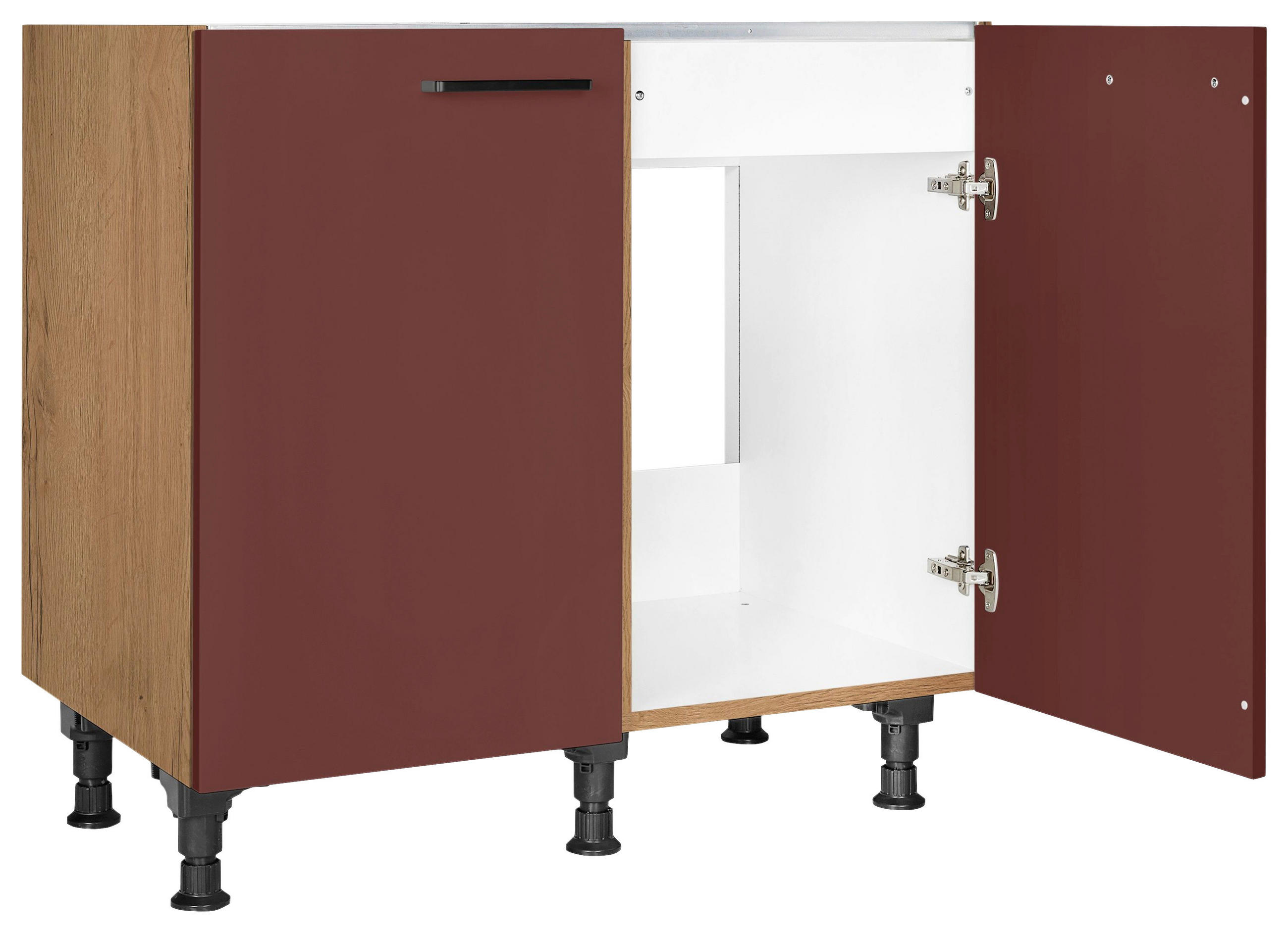 SPÜLENUNTERSCHRANK 90/87/56 cm in Rot, Eichefarben - Eichefarben/Rot, MODERN, Holzwerkstoff/Metall (90/87/56cm) - Nobilia