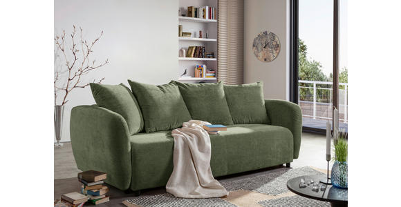 SCHLAFSOFA  mit Liegefunktion, Schlafen auf Sitzhöhe, Rücken echt Flachgewebe Olivgrün  - Schwarz/Olivgrün, KONVENTIONELL, Kunststoff/Textil (250/74/108cm) - Carryhome