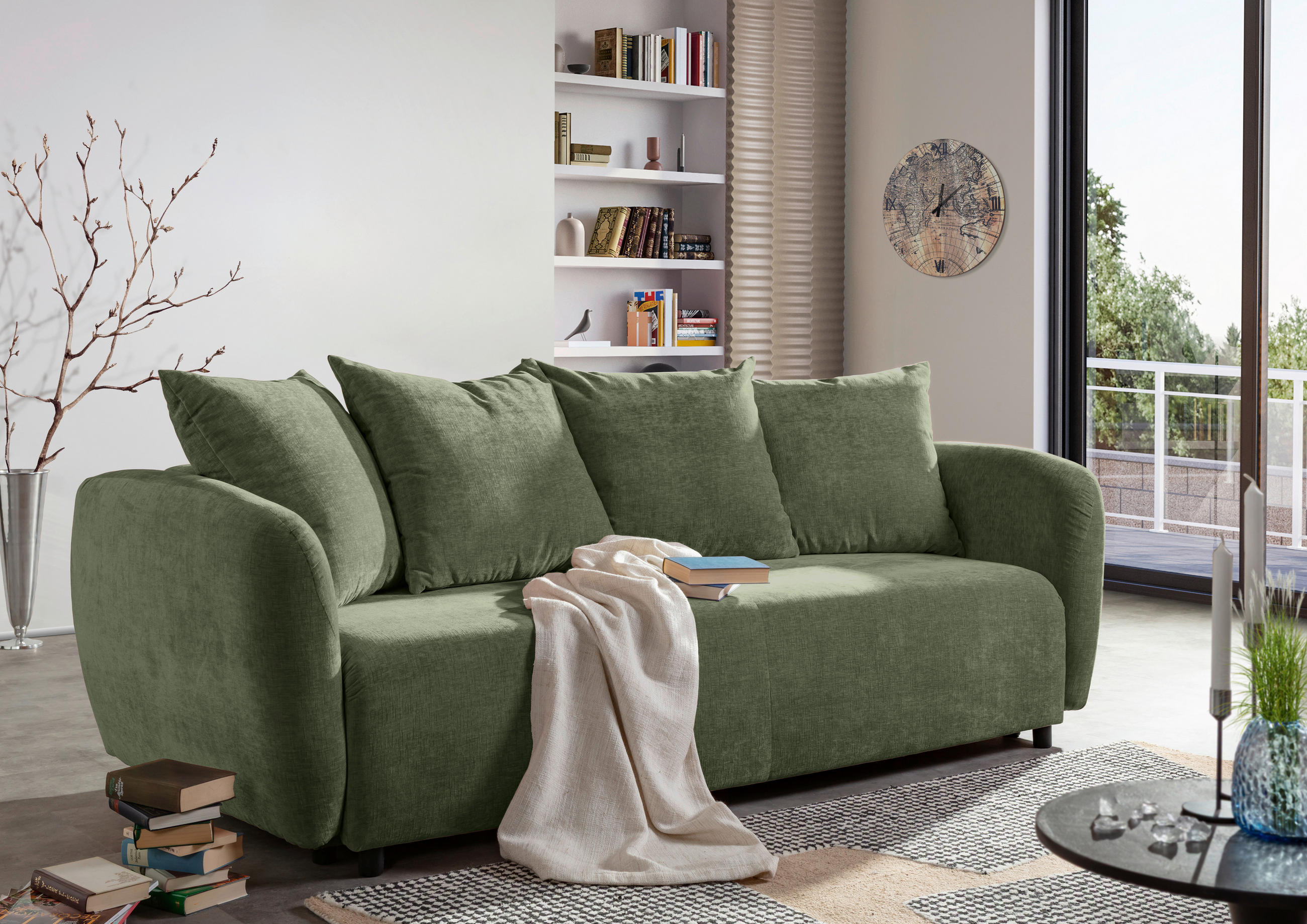 SCHLAFSOFA Flachgewebe Olivgrün  - Schwarz/Olivgrün, KONVENTIONELL, Kunststoff/Textil (250/74/108cm) - Carryhome