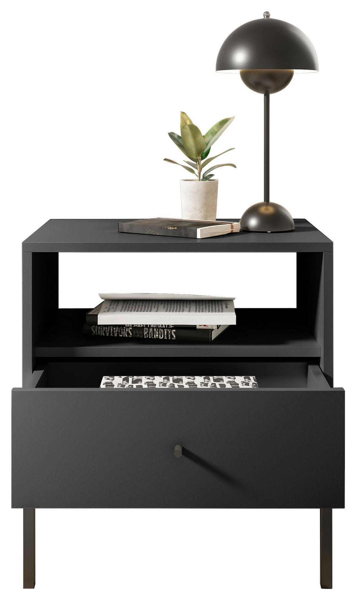 NACHTSCHRANK 54/56/39 cm  - Schwarz/Graphitfarben, MODERN, Holzwerkstoff/Metall (54/56/39cm) - MID.YOU