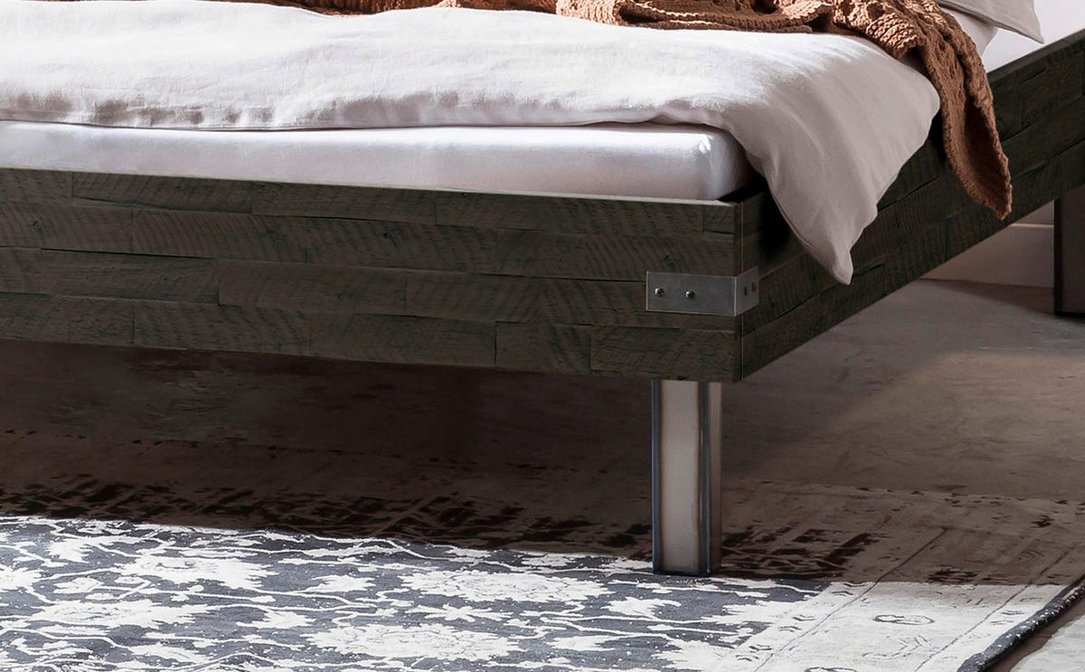 BETT 90/200 cm  in Grau, Akaziefarben  - Grau/Akaziefarben, Design, Holz/Metall (90/200cm) - Hasena