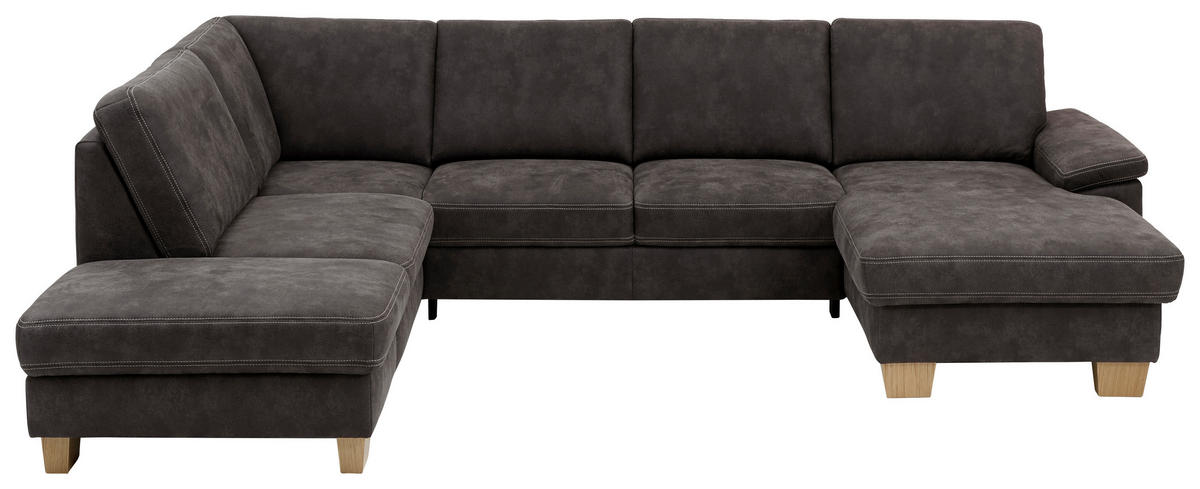 WOHNLANDSCHAFT Mikrofaser Grau  - Eichefarben/Beige, Konventionell, Holz/Textil (235/316/167cm) - Beldomo System