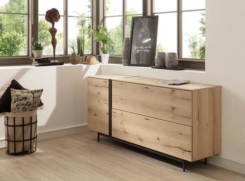 SIDEBOARD Balkeneiche furniert Anthrazit, Eichefarben  - Eichefarben/Anthrazit, Natur, Holz/Holzwerkstoff (184,8/86,5/49,5cm) - Livetastic