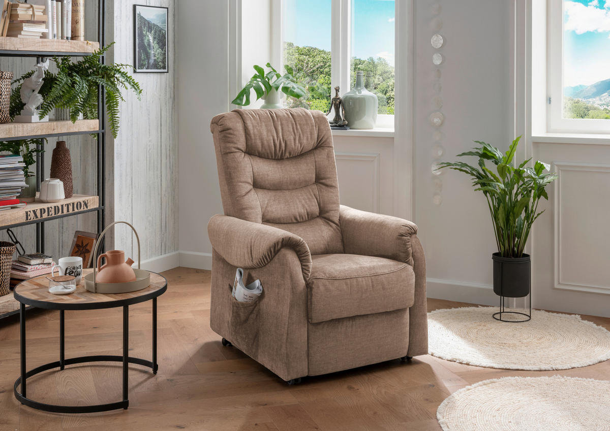 FERNSEHSESSEL  mit Fußteilverstellung, Rücken echt Velours Hellbraun  - Hellbraun/Schwarz, Design, Kunststoff/Textil (78/107/93cm) - Livetastic