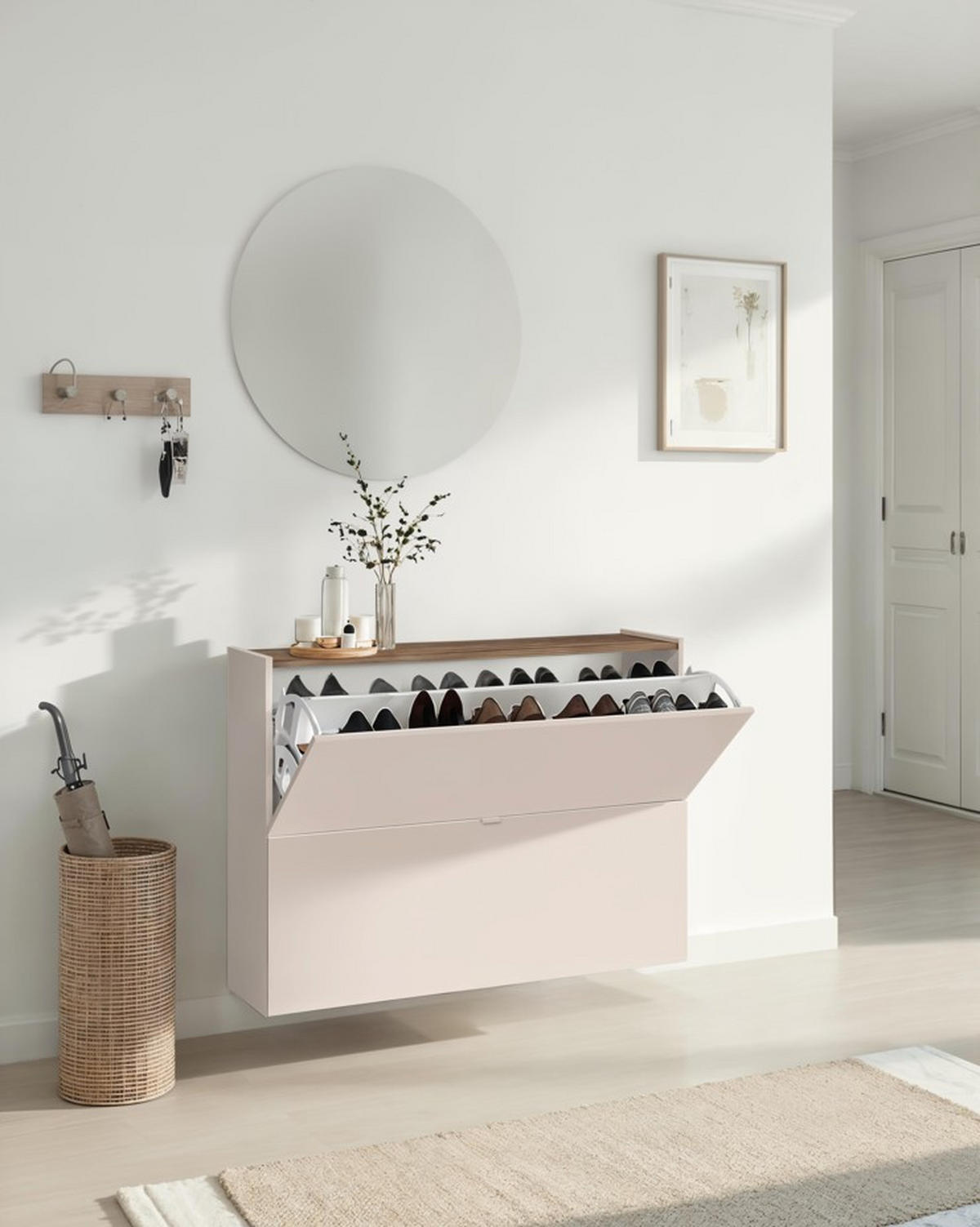 SCHUHKIPPER  in 104/77/29 cm  - Kaschmir/Eichefarben, Design, Holzwerkstoff/Metall (104/77/29cm) - MID.YOU