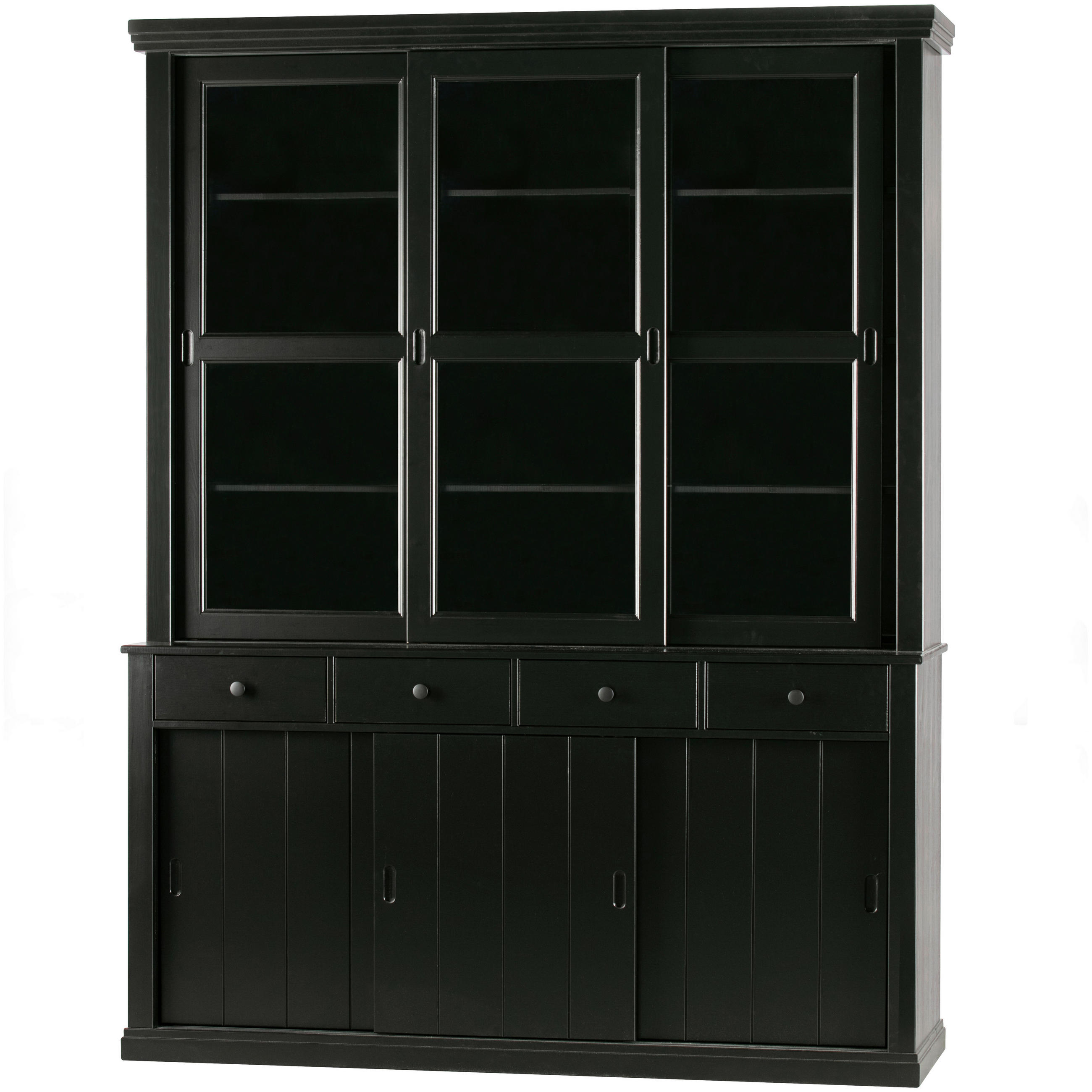 VITRINE in vollmassiv Kiefer Schwarz  - Schwarz, Design, Glas/Holz (166/214/48cm) - Livetastic