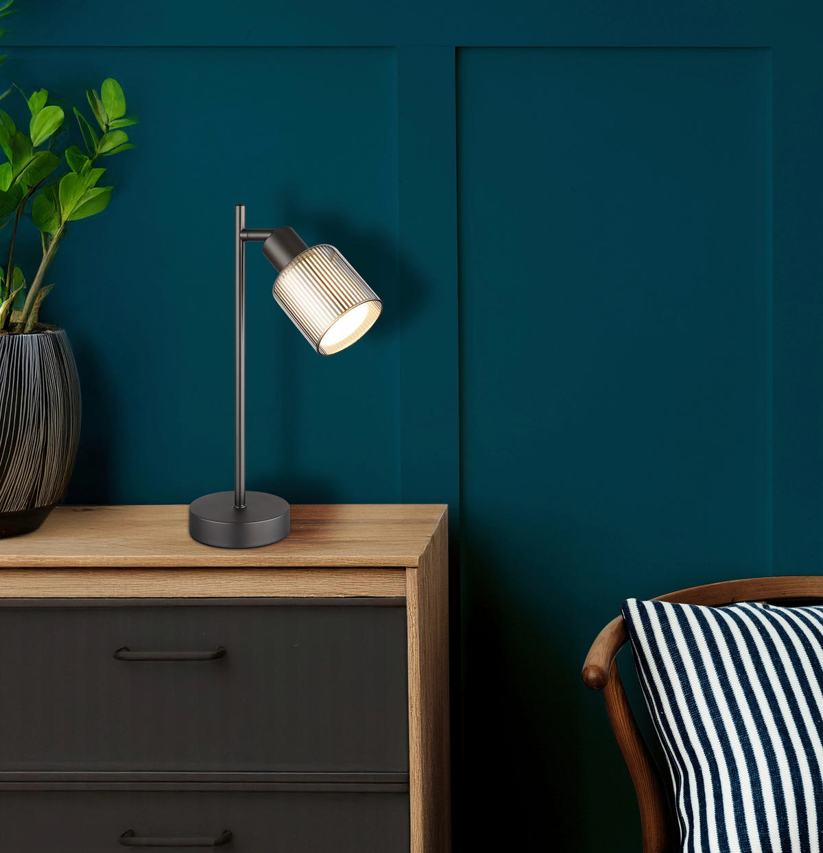 TISCHLEUCHTE  21 cm  - Schwarzchrom/Schwarz, Design, Glas/Kunststoff (21cm) - Globo