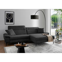 ECKSOFA CANCELLI Struktur Zierkissen, Kopfteilverstellung  - Schwarz, KONVENTIONELL, Textil/Metall (300/178cm) - Livetastic